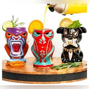 NEW Tiki Mugs Set of‎ 3-16oz Ceramic Cocktail Glasses